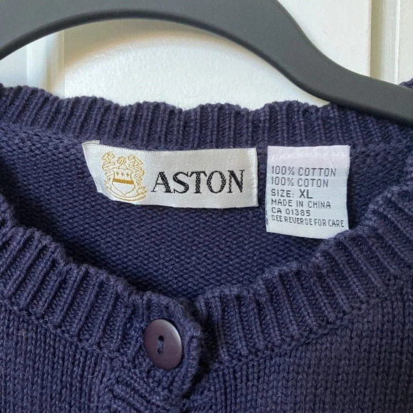 Vintage Aston Cardigan Womens XL Daffodil Gardener Granny Blue Knit Sweater - Picture 3 of 6